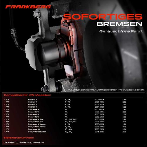 Frankberg 4x Bremsbeläge Vorderachse für VW Multivan V VI Transporter Bus Kasten Pritsche/Fahrgestell Bild Frankberg 4x Bremsbeläge Vorderachse für VW Multivan V VI Transporter Bus Kasten Pritsche/Fahrgestell