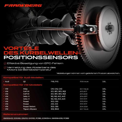Frankberg 1x Kurbelwellensensor Impulsgeber für VW Passat 3G Golf 7 5G Beetle 5C Atlas Audi Q5 FY Bild Frankberg 1x Kurbelwellensensor Impulsgeber für VW Passat 3G Golf 7 5G Beetle 5C Atlas Audi Q5 FY