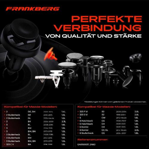 Frankberg 10x Befestigungsclips Schutzleiste für Mazda II 2 3 323 C V F VI S 5 6 626 III Bild Frankberg 10x Befestigungsclips Schutzleiste für Mazda II 2 3 323 C V F VI S 5 6 626 III
