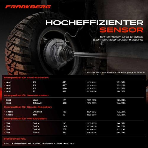 Frankberg 1x ABS Sensor Vorderachse links für VW Golf V Variant VI Passat Alltrack CC Scirocco Sharan Tiguan Touran Bild Frankberg 1x ABS Sensor Vorderachse links für VW Golf V Variant VI Passat Alltrack CC Scirocco Sharan Tiguan Touran