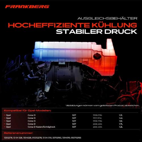 Frankberg 1x Ausgleichsbehälter Kühlmittelbehälter für Opel Corsa D Van S07 1.3L 1.7L 1.6L Bild Frankberg 1x Ausgleichsbehälter Kühlmittelbehälter für Opel Corsa D Van S07 1.3L 1.7L 1.6L
