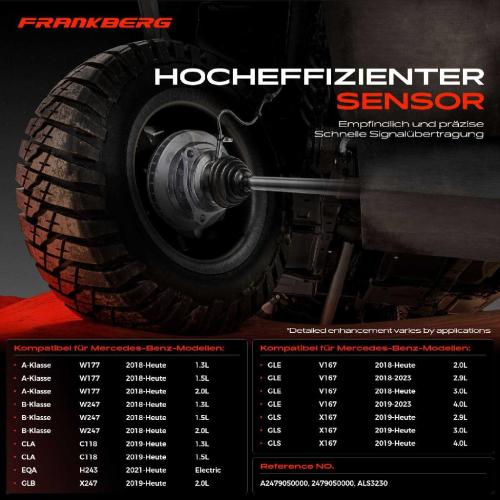 Frankberg 1x ABS Sensor Vorderachse links für Mercedes-Benz W177 V177 W247 C118 X118 B907 B910 X247 Bj ab 2018 Bild Frankberg 1x ABS Sensor Vorderachse links für Mercedes-Benz W177 V177 W247 C118 X118 B907 B910 X247 Bj ab 2018