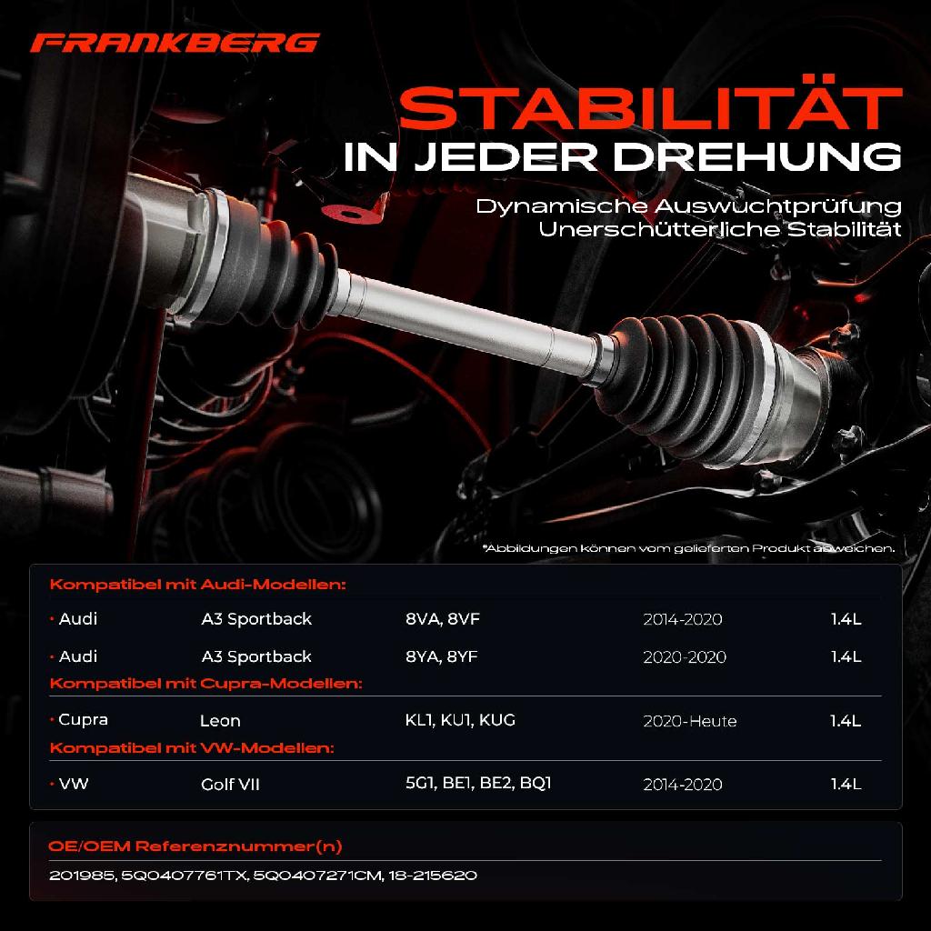 1x Antriebswelle Vorderachse Links für Audi A3 8VA 8VF Cupra Leon VW Golf VII