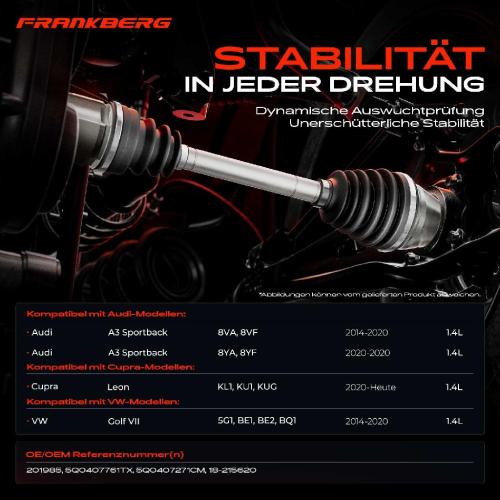 1x Antriebswelle Vorderachse Links für Audi A3 8VA 8VF Cupra Leon VW Golf VII Bild 1x Antriebswelle Vorderachse Links für Audi A3 8VA 8VF Cupra Leon VW Golf VII