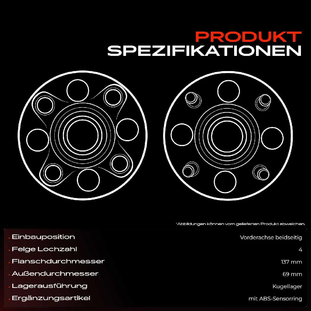 2x Radnabe Radlagersatz Vorderachse beidseitig für Mitsubishi Colt CZC Cabriolet VI Smart Forfour