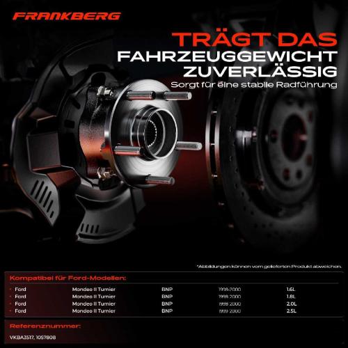 Frankberg 1x Radnabe Radlagersatz Hinterachse beidseitig für Ford Mondeo II Turnier 1.6L 1.8L 2.0L 2.5L 1998-2098 Bild Frankberg 1x Radnabe Radlagersatz Hinterachse beidseitig für Ford Mondeo II Turnier 1.6L 1.8L 2.0L 2.5L 1998-2098