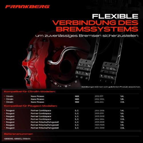 Frankberg 2x Bremsschlauch Bremsschläuche Hinterachse Links oder Rechts für Citroën Berlingo Xsara Peugeot Partner Bild Frankberg 2x Bremsschlauch Bremsschläuche Hinterachse Links oder Rechts für Citroën Berlingo Xsara Peugeot Partner