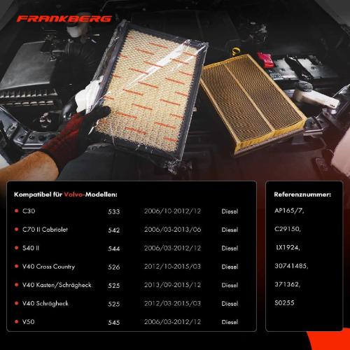 Frankberg 2x Luftfilter Filtereinsatz für Volvo C30 C70 S40 V40 V50 D3 2006-2015 Diesel Bild Frankberg 2x Luftfilter Filtereinsatz für Volvo C30 C70 S40 V40 V50 D3 2006-2015 Diesel