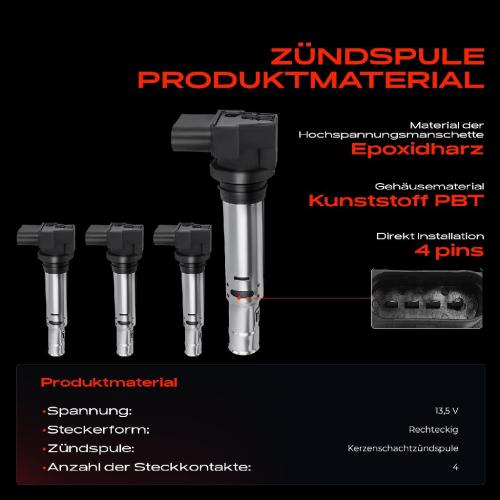 Frankberg 4x Zündspule Zündkerze für VW Golf Polo Passat Beetle Bora Variant Caddy Kasten/MPV CC EOS Scirocco Sharan Bild Frankberg 4x Zündspule Zündkerze für VW Golf Polo Passat Beetle Bora Variant Caddy Kasten/MPV CC EOS Scirocco Sharan