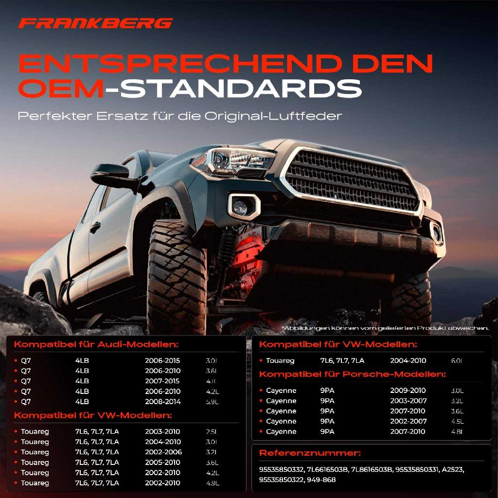 1x Luftfeder Fahrwerk Hinterachse Links Rechts für VW Touareg Audi Q7 4LB Porsche Cayenne