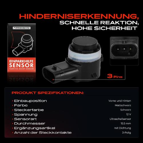 Frankberg 1x Parksensor PDC Sensor Vorne und Hinten für VW Golf Audi A3-A8 Q3 Q5 Q7 Q8 Skoda Seat Porsche Bild Frankberg 1x Parksensor PDC Sensor Vorne und Hinten für VW Golf Audi A3-A8 Q3 Q5 Q7 Q8 Skoda Seat Porsche