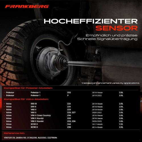 Frankberg 2x ABS Sensor Vorderachse beidseitig für Polestar 1 Volvo S60 III S90 II V60 V90 Cross Country Kombi Bild Frankberg 2x ABS Sensor Vorderachse beidseitig für Polestar 1 Volvo S60 III S90 II V60 V90 Cross Country Kombi