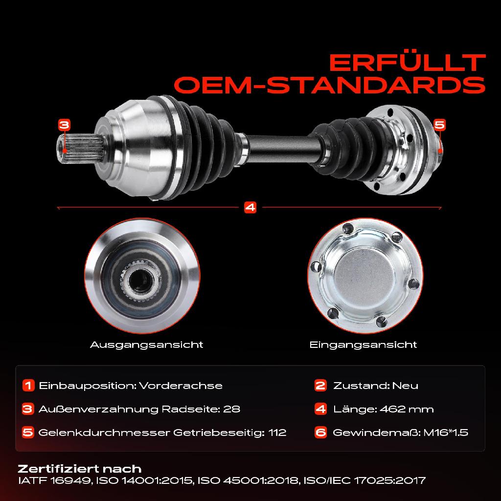 1x Antriebswelle Vorderachse für VW Amarok 2.0L-3.0L Bj ab 2010