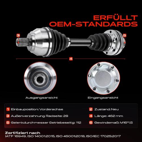 1x Antriebswelle Vorderachse für VW Amarok 2.0L-3.0L Bj ab 2010 Bild 1x Antriebswelle Vorderachse für VW Amarok 2.0L-3.0L Bj ab 2010