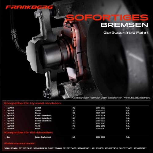 Frankberg 4x Bremsbeläge Vorderachse für Hyundai Elantra Stufenheck Matrix KIA Cerato 2001-2010 Bild Frankberg 4x Bremsbeläge Vorderachse für Hyundai Elantra Stufenheck Matrix KIA Cerato 2001-2010