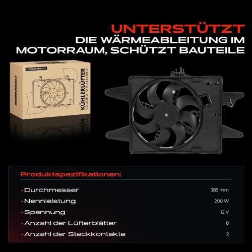 Frankberg 1x Motorkühller Einfachlüfter mit Kühlerlüfterrahmen Fiat Doblo MPV 1.6L 2001-2005 Bild Frankberg 1x Motorkühller Einfachlüfter mit Kühlerlüfterrahmen Fiat Doblo MPV 1.6L 2001-2005