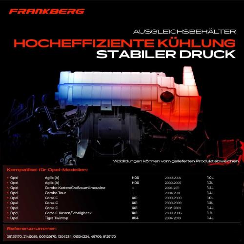 Frankberg 1x Ausgleichsbehälter Kühlmittelbehälter für Opel Agila A Combo Corsa C F08 F68 Bild Frankberg 1x Ausgleichsbehälter Kühlmittelbehälter für Opel Agila A Combo Corsa C F08 F68