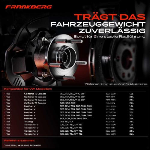 Frankberg 1x Radnabe Radlagersatz Vorne und Hinten für VW California T5 Camper T6 Multivan V VI Touareg Transporter Bus Bild Frankberg 1x Radnabe Radlagersatz Vorne und Hinten für VW California T5 Camper T6 Multivan V VI Touareg Transporter Bus