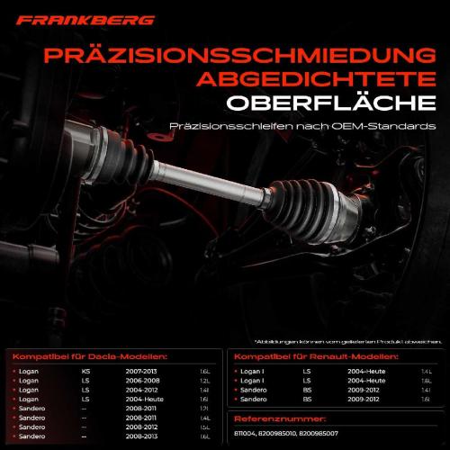 Frankberg 1x Antriebswelle Gelenksatz Vorderachse für Dacia Logan I LS Sandero Stepway I BS 1.4L Bild Frankberg 1x Antriebswelle Gelenksatz Vorderachse für Dacia Logan I LS Sandero Stepway I BS 1.4L