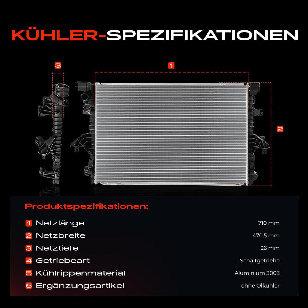 1x Kühler Wasserkühler Motorkühler für VW Transporter Caravelle T6 Multivan VI 2.0L