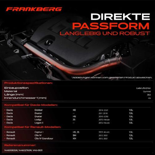 Frankberg 1x Kühlerschlauch Turboschlauch für Dacia Dokker MPV Duster Kasten Lodgy Logan II MCV II Sandero II Renault Bild Frankberg 1x Kühlerschlauch Turboschlauch für Dacia Dokker MPV Duster Kasten Lodgy Logan II MCV II Sandero II Renault