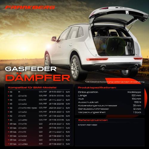 1x Gasfeder Dämpfer Heckklappe für BMW X3 G01 F97 X3 Van G01 2017-2020 Bild 1x Gasfeder Dämpfer Heckklappe für BMW X3 G01 F97 X3 Van G01 2017-2020