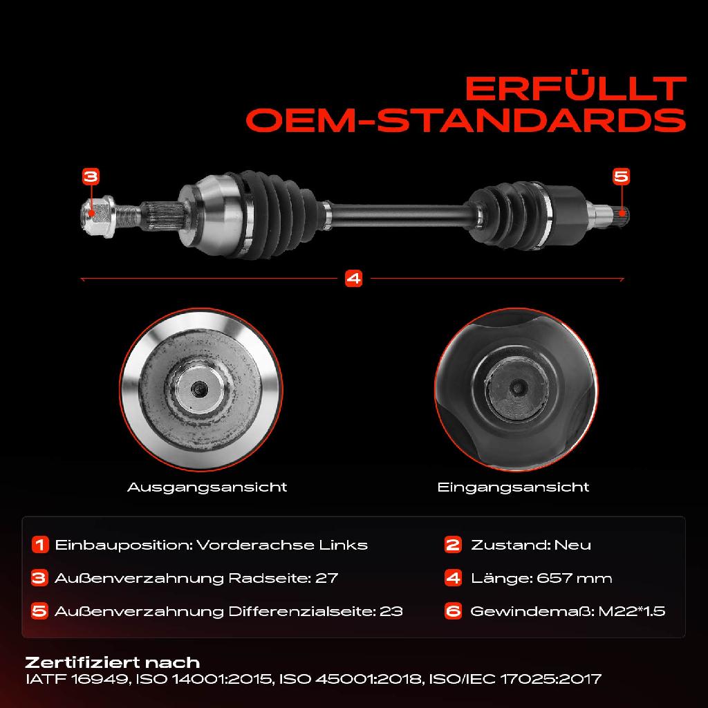 1x Antriebswelle Vorderachse Links für Ford C-Max II Focus III Grand C-Max 2010-2020 1.6L