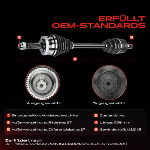 1x Antriebswelle Vorderachse Links für Hyundai Tucson JM KIA Sportage JE KM Bild 1x Antriebswelle Vorderachse Links für Hyundai Tucson JM KIA Sportage JE KM