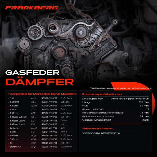 1x Gasfeder Dämpfer Vorne Keilrippenriementrieb für Mercedes Benz W124 W201 W202 Stufenheck 1986-2000 Bild 1x Gasfeder Dämpfer Vorne Keilrippenriementrieb für Mercedes Benz W124 W201 W202 Stufenheck 1986-2000
