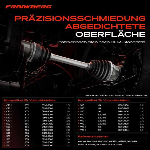 Frankberg 1x Antriebswelle Gelenksatz Vorderachse für Volvo C70 S60 S70 S80 V70 XC70 Bild Frankberg 1x Antriebswelle Gelenksatz Vorderachse für Volvo C70 S60 S70 S80 V70 XC70