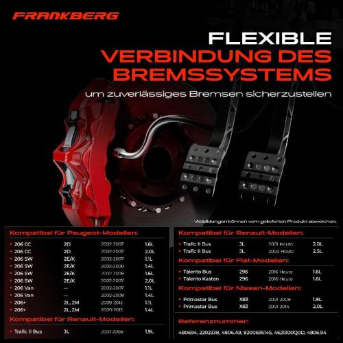 Frankberg 1x Bremsschlauch Bremsschläuche Hinterachse Links oder Rechts für Peugeot 206 Opel Vivaro Renault Fiat Bild Frankberg 1x Bremsschlauch Bremsschläuche Hinterachse Links oder Rechts für Peugeot 206 Opel Vivaro Renault Fiat