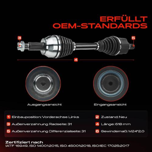 1x Antriebswelle Vorderachse Links für Land Rover Discovery Sport L550 Range Rover Evoque L538 Bild 1x Antriebswelle Vorderachse Links für Land Rover Discovery Sport L550 Range Rover Evoque L538
