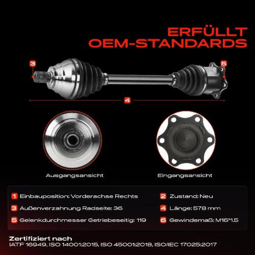 1x Antriebswelle Vorderachse Rechts für Audi A3 VW Golf V Passat Skoda Seat Bild 1x Antriebswelle Vorderachse Rechts für Audi A3 VW Golf V Passat Skoda Seat