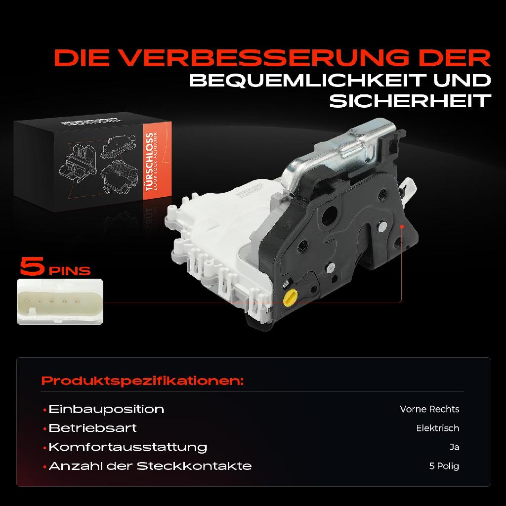 1x Türschloss Vorne Rechts für Audi A1 A4 Allroad Avant A5 Cabriolet Sportback A6 A7 A8 Q3 Q5 Q7 Porsche Macan