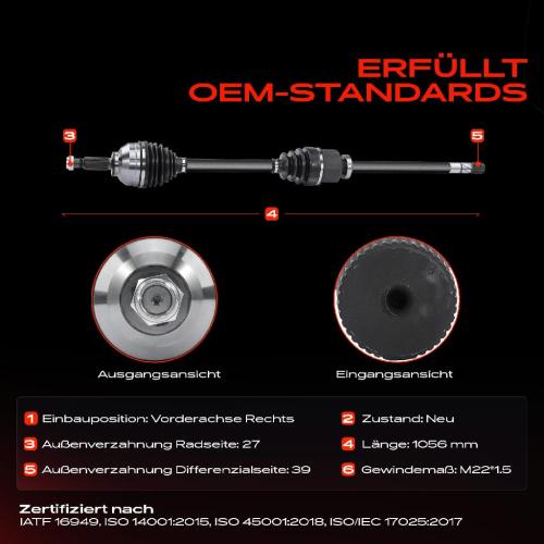 1x Antriebswelle Vorderachse Rechts für Nissan Primastar X83 Renault Trafic II 2.5L Bild 1x Antriebswelle Vorderachse Rechts für Nissan Primastar X83 Renault Trafic II 2.5L