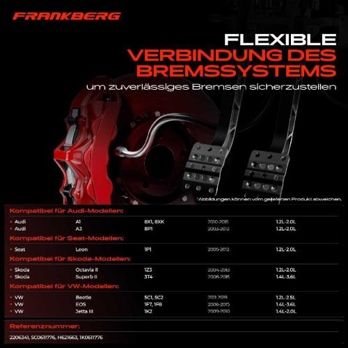 Frankberg 1x Bremsschlauch Bremsschläuche Hinterachse Rechts für VW Golf Beetle Audi A3 Seat Leon Skoda Octavia Bild Frankberg 1x Bremsschlauch Bremsschläuche Hinterachse Rechts für VW Golf Beetle Audi A3 Seat Leon Skoda Octavia