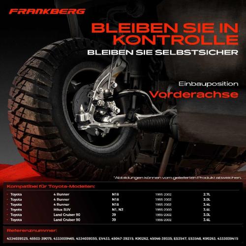 Frankberg 1x Querlenker Satz Vorderachse für Toyota 4 Runner Hilux SUV Land Cruiser 90 2.7L 3.0L 3.4L 1995-2002 Bild Frankberg 1x Querlenker Satz Vorderachse für Toyota 4 Runner Hilux SUV Land Cruiser 90 2.7L 3.0L 3.4L 1995-2002