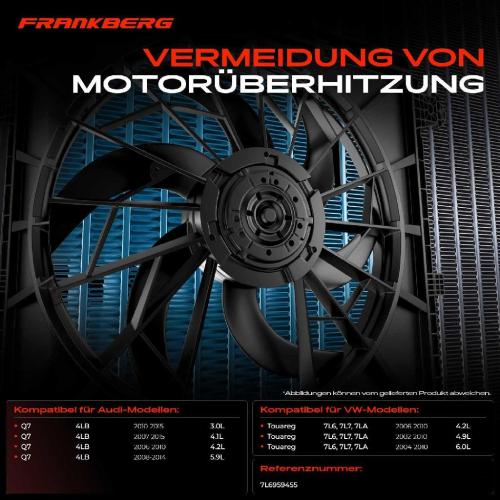 Frankberg 1x Motorkühller Einfachlüfter ohne Kühlerlüfterrahmen VW Touareg 7L6 7L7 7LA Q7 Q7 Van 4LB 6.0L Bild Frankberg 1x Motorkühller Einfachlüfter ohne Kühlerlüfterrahmen VW Touareg 7L6 7L7 7LA Q7 Q7 Van 4LB 6.0L