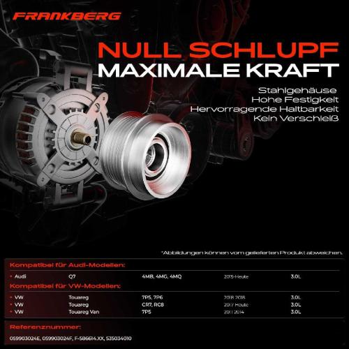 1x Generatorfreilauf Lichtmaschine für VW Touareg Van 7P CR7 RC8 Audi Q7 4M 3.0L Bild 1x Generatorfreilauf Lichtmaschine für VW Touareg Van 7P CR7 RC8 Audi Q7 4M 3.0L