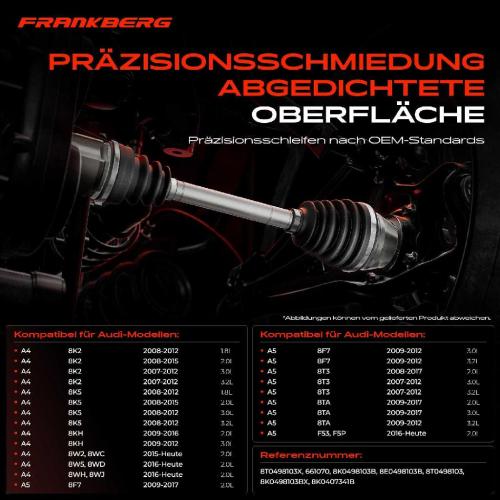 Frankberg 1x Antriebswelle Gelenksatz Vorderachse für Audi A4 8K2 A5 8T3 Q5 8RB Porsche Macan 95B Bild Frankberg 1x Antriebswelle Gelenksatz Vorderachse für Audi A4 8K2 A5 8T3 Q5 8RB Porsche Macan 95B
