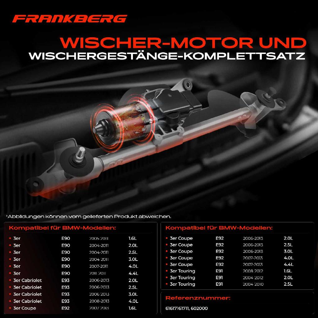 Frankberg 1x Wischerarm Scheibenwischer Vorne für BMW 3er E90 E91 E92 E93