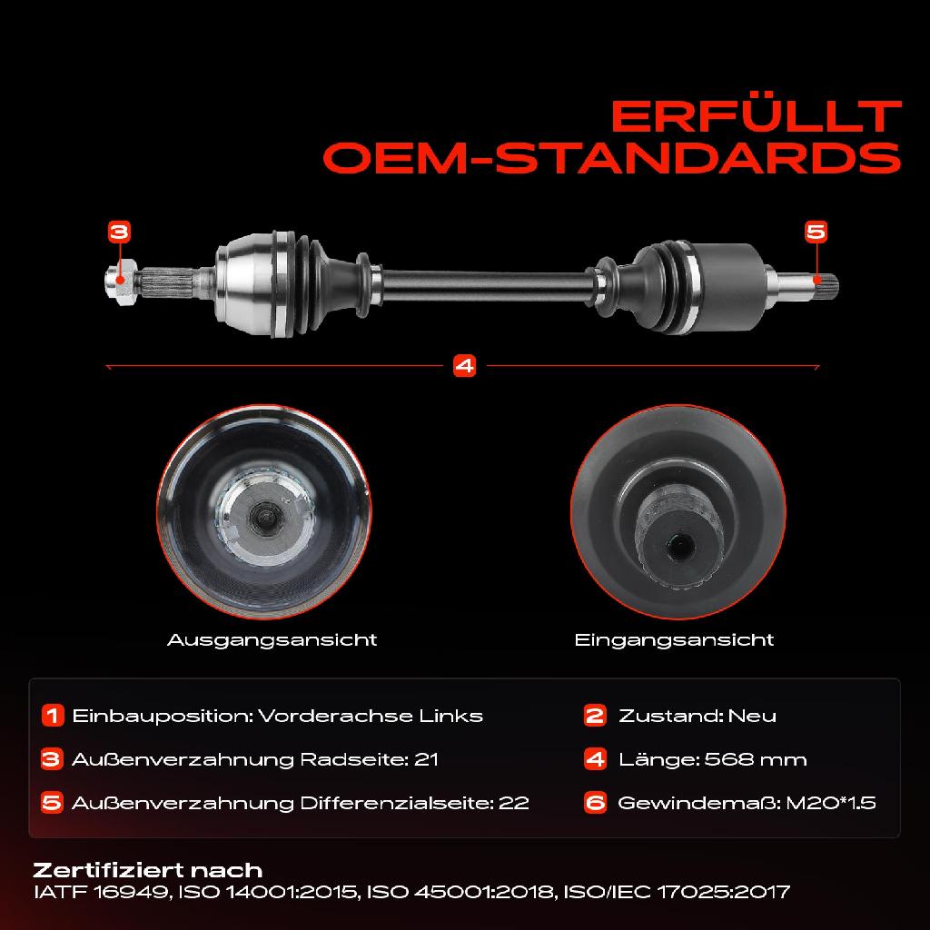 1x Antriebswelle Vorderachse Links für Citroën C15 VD Kombi Peugeot 205 I 20D 205 2 20A/C