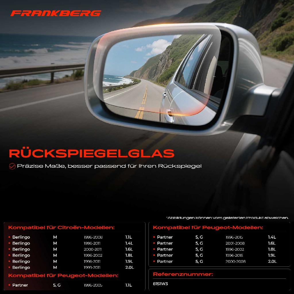 1x Spiegelglas Außenspiegel links für Citroën Berlingo/Berlingo First Kasten/MPV Peugeot