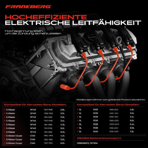 14x Zündleitungssatz Zündkabel für Mercedes-Benz S-Klasse W140 C140 SL R129 Bild 14x Zündleitungssatz Zündkabel für Mercedes-Benz S-Klasse W140 C140 SL R129