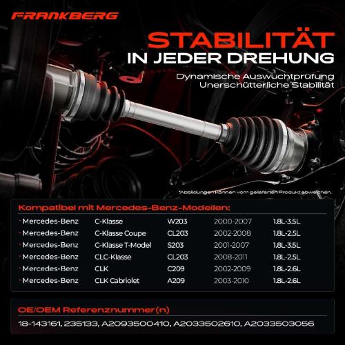 1x Antriebswelle Hinterachse Links oder Rechts für Mercedes C-Klasse W203 S203 CL203 CLK C209 A209 CLC CL203 Bild 1x Antriebswelle Hinterachse Links oder Rechts für Mercedes C-Klasse W203 S203 CL203 CLK C209 A209 CLC CL203