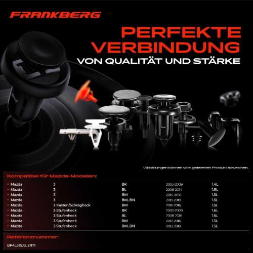 Frankberg 10x Befestigungsclips Schwellerverkleidung für Mazda 3 Kasten/Schrägheck BM BK 5 CX-7 ER Bild Frankberg 10x Befestigungsclips Schwellerverkleidung für Mazda 3 Kasten/Schrägheck BM BK 5 CX-7 ER