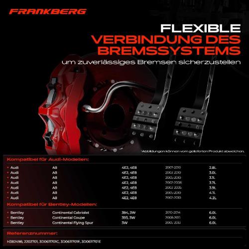 Frankberg 1x Bremsschlauch Bremsschläuche Vorderachse Links oder Rechts für VW Phaeton 3D Audi A8 4E Bentley Bild Frankberg 1x Bremsschlauch Bremsschläuche Vorderachse Links oder Rechts für VW Phaeton 3D Audi A8 4E Bentley