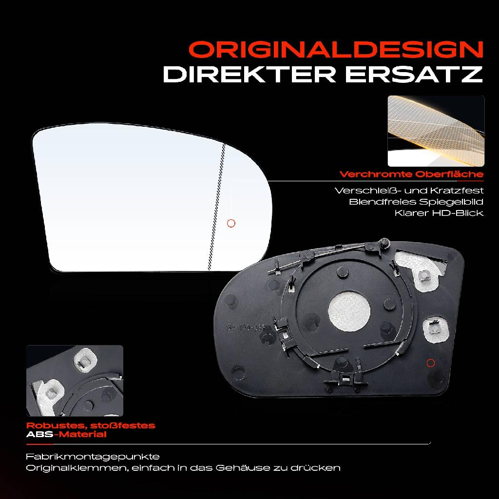 1x Spiegelglas Außenspiegel rechts für Mercedes-Benz C-Klasse Coupe W203 CL203