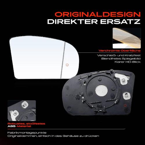 1x Spiegelglas Außenspiegel rechts für Mercedes-Benz C-Klasse Coupe W203 CL203 Bild 1x Spiegelglas Außenspiegel rechts für Mercedes-Benz C-Klasse Coupe W203 CL203