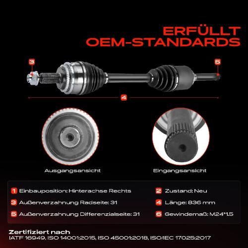 1x Antriebswelle Hinterachse Rechts für Land Rover Discovery III IV L319 Range Rover Sport L320 Bild 1x Antriebswelle Hinterachse Rechts für Land Rover Discovery III IV L319 Range Rover Sport L320